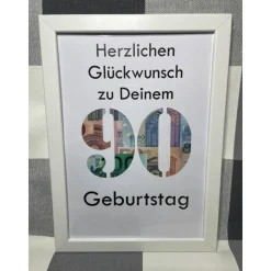 Geldgeschenk Bilderrahmen Geburtstag 90 personalisierbar DIN A4