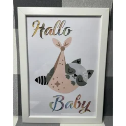 Geldgeschenk Bilderrahmen Geburt Waschbär personalisierbar DIN A4