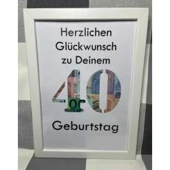 Geldgeschenk Bilderrahmen Geburtstag 40 personalisierbar DIN A4