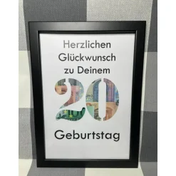 Geldgeschenk Bilderrahmen Geburtstag 20 personalisierbar DIN A4