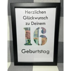 Geldgeschenk Bilderrahmen Geburtstag 16 personalisierbar DIN A4