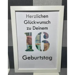 Geldgeschenk Bilderrahmen Geburtstag 16 personalisierbar DIN A4