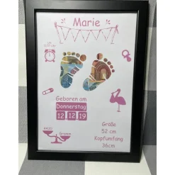 Geldgeschenk Bilderrahmen Geburt Girl personalisierbar DIN A4