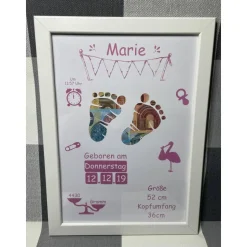 Geldgeschenk Bilderrahmen Geburt Girl personalisierbar DIN A4