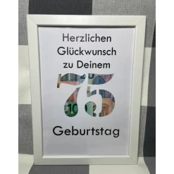 Geldgeschenk Bilderrahmen Geburtstag 75 personalisierbar DIN A4