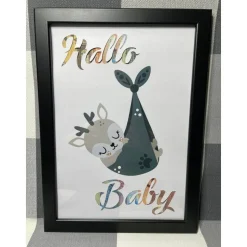 Geldgeschenk Bilderrahmen Geburt Hirsch personalisierbar DIN A4