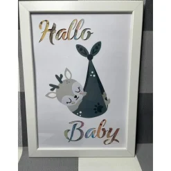 Geldgeschenk Bilderrahmen Geburt Hirsch personalisierbar DIN A4