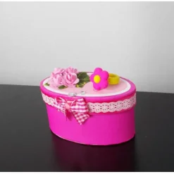 Geldgeschenk Box Geburtstag, oval, pink mit Deko Ring