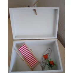 Geldgeschenk Box Urlauber – Frau oder Mann am Strand mit Palme, Muscheln & Innendeko – Geschenkidee für Strandurlauber