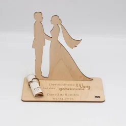 Geldgeschenk Brautpaar mit Spruch - aus Holz personalisiert