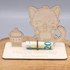 Geldgeschenk Bubble Tea - aus Holz personalisiert