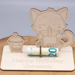 Geldgeschenk Bubble Tea - aus Holz personalisiert