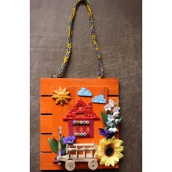 Geldgeschenk Collage HÄUSCHEN  kleine Collage auf Holz verziert mit Acrylfarben und Holzapplikationen und Kunstblumen