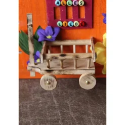 Geldgeschenk Collage HÄUSCHEN  kleine Collage auf Holz verziert mit Acrylfarben und Holzapplikationen und Kunstblumen