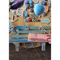 Geldgeschenk Collage PLATZ AM MEER auf einem Bambus-Brett Wanddeko maritimer Geschenkgutschein