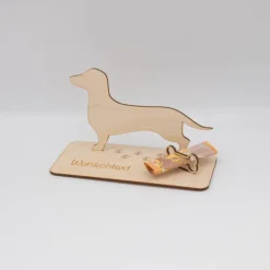 Geldgeschenk Dackel - aus Holz personalisiert