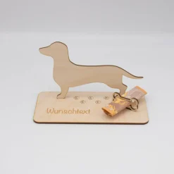 Geldgeschenk Dackel - aus Holz personalisiert