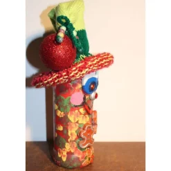 Geldgeschenk Dekofigur LEBKUCHENWICHTEL Weihnachtswichtel witzige Upcyclingfigur aus Weinflasche, gestrickte Accessoires