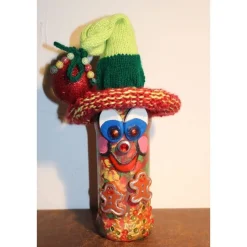 Geldgeschenk Dekofigur LEBKUCHENWICHTEL Weihnachtswichtel witzige Upcyclingfigur aus Weinflasche, gestrickte Accessoires