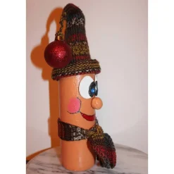 Geldgeschenk Dekofigur MAXI Weihnachtswichtel witzige Upcyclingfigur aus einer Glasflasche, handgestrickte Accessoires