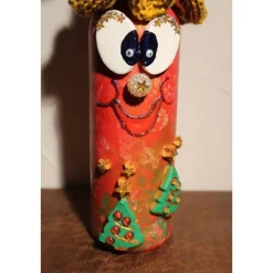 Geldgeschenk Dekofigur ROTWICHTEL Weihnachtswichtel witzige Upcyclingfigur aus Weinflasche, gestrickte Accessoires