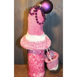 Geldgeschenk Dekofigur TASCHENWICHTEL Weihnachtswichtel witzige Upcyclingfigur aus Weinflasche, gestrickte Accessoires