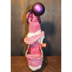 Geldgeschenk Dekofigur TASCHENWICHTEL Weihnachtswichtel witzige Upcyclingfigur aus Weinflasche, gestrickte Accessoires
