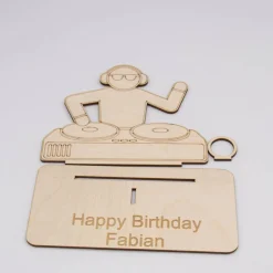 Geldgeschenk DJ - aus Holz personalisiert