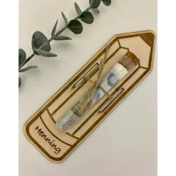 Geldgeschenk, Einschulung, 2024, personalisiert, Holz, Stift, Schulkind, Geschenkkarte, Karte, Schulanfang