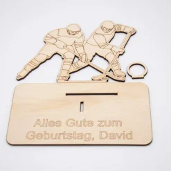 Geldgeschenk Eishockey - aus Holz personalisiert