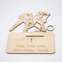 Geldgeschenk Eishockey - aus Holz personalisiert