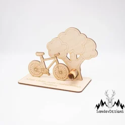 Geldgeschenk Fahrrad mit Baum - aus Holz personalisiert