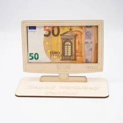 Geldgeschenk Fernseher - aus Holz personalisiert