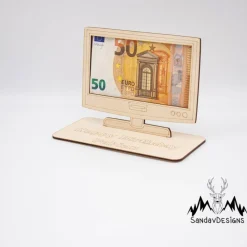 Geldgeschenk Fernseher - aus Holz personalisiert