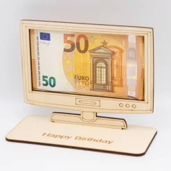Geldgeschenk Fernseher / Flachbildschirm - aus Holz personalisiert