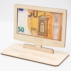 Geldgeschenk Fernseher / Flachbildschirm - aus Holz personalisiert