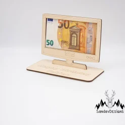 Geldgeschenk Fernseher / Flachbildschirm - aus Holz personalisiert