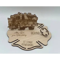 Geldgeschenk Feuerwehr aus Holz – Personalisiertes Geschenk für Feuerwehrleute & Fans