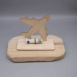 Geldgeschenk Flugzeug - aus Holz personalisiert