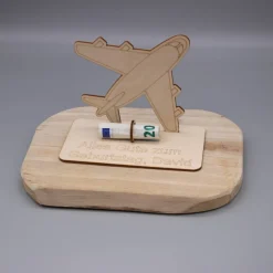 Geldgeschenk Flugzeug - aus Holz personalisiert