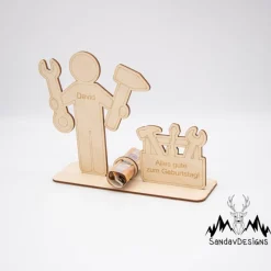 Geldgeschenk für Handwerker 1 - aus Holz personalisiert