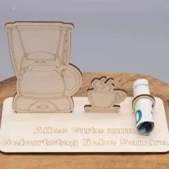 Geldgeschenk für Kaffeeliebhaber - aus Holz personalisiert