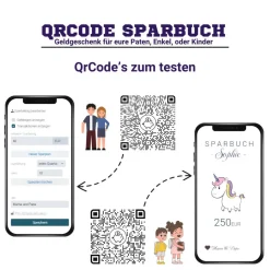 Geldgeschenk für Kinder | Digitales Sparbuch | QrCode Geschenkkarte | Einhorn