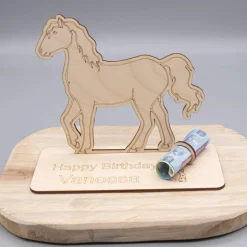 Geldgeschenk für Mädchen - Pferd - aus Holz personalisiert