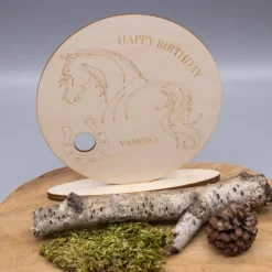 Geldgeschenk für Pferdefan - aus Holz personalisiert