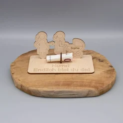 Geldgeschenk Geburt - Kinderwagen - aus Holz personalisiert