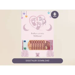 Geldgeschenk Geburt Baby | Geburtsgeschenk Geld | rosa | A4 PDF-Datei zum selbst ausdrucken