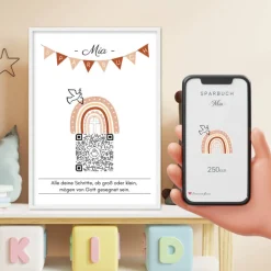 Geldgeschenk Geburt, Taufe, Kommunion, Konfirmation | Digitales QrCode Sparbuch | Motiv Friedenstaube