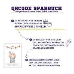 Geldgeschenk Geburt, Taufe, Kommunion, Konfirmation | Digitales QrCode Sparbuch | Motiv Friedenstaube