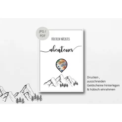 Geldgeschenk Geburtstag | persönliches Geburtstagsgeschenk Abenteuer Reise | Wandern Berge Standort | runder Geburtstag